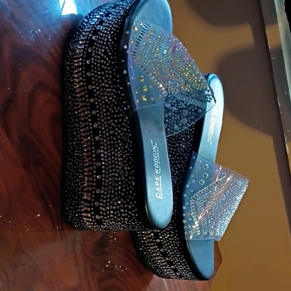 Embellished Black Platform Slide Sandals with Rhinestones - Picture 5 of 8